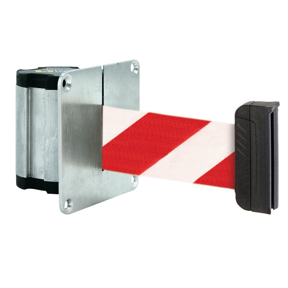 Absperr-Wandgurt L mit magnetischem Endstück, Länge 3,7 m, rot / weiß diagonal gestreift