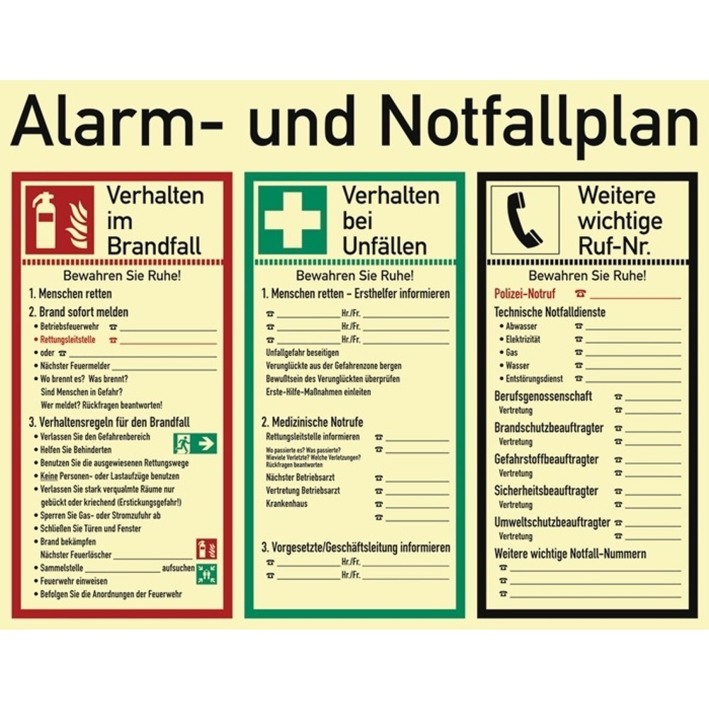 Alarm-/Notfallplan ASR A1.3/DIN EN ISO 7010/DIN 67510, Kunststoff, L620xB480 mm