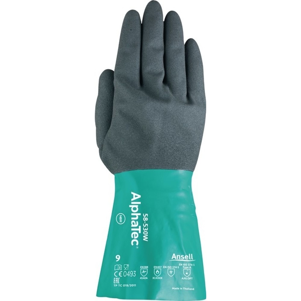 Ansell Chemikalienhandschuhe AlphaTec 58-530W, Größe 10 flaschengrün/anthrazitgrau, EN 388, EN 374, EN 1149