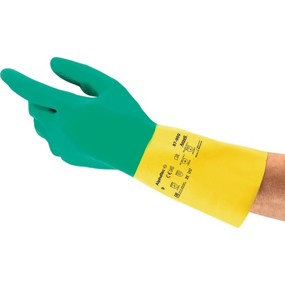 Ansell Chemikalienhandschuhe AlphaTec® 87-900, Größe 7,5-8 grün/gelb, EN 388, EN 374, EN 421