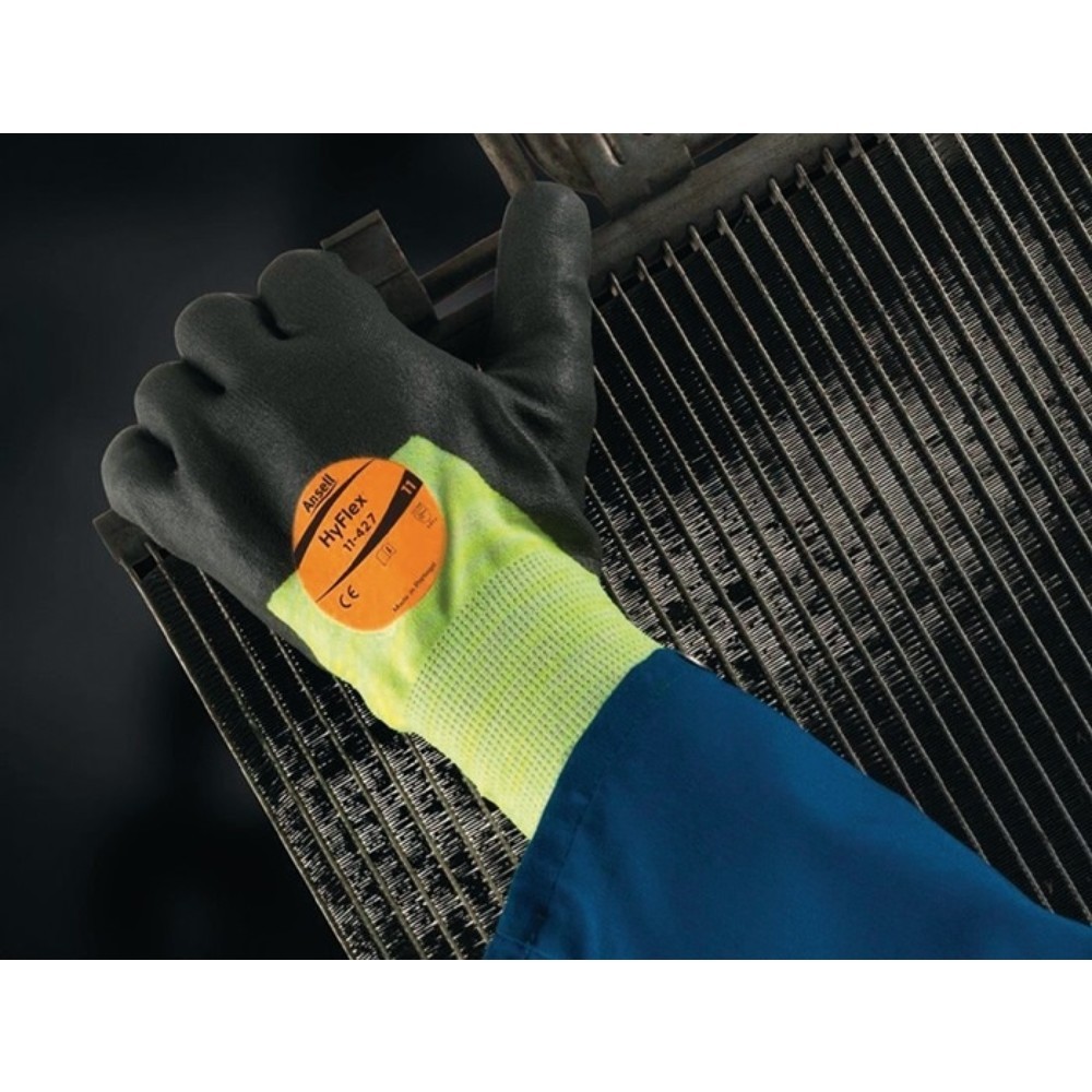 Ansell Handschuhe HyFlex® 11-427, Größe 9 grau/hellgelb, EN 388, EN 407 PSA-Kategorie III