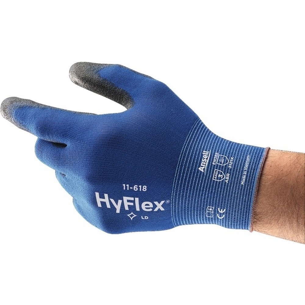 Ansell Handschuhe HyFlex® 11-618, Größe 10 blau/schwarz, EN 388 PSA-Kategorie II