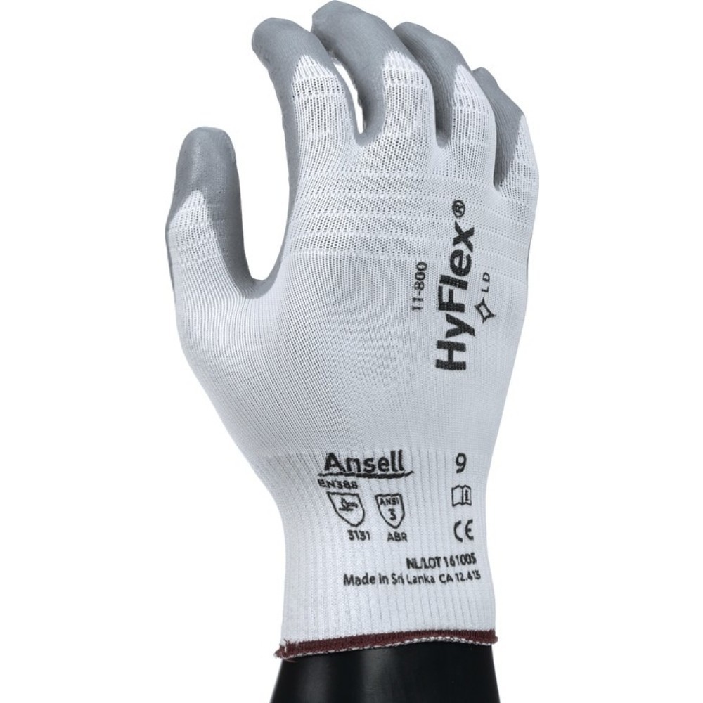 Ansell Handschuhe HyFlex 11-800, Größe 9 weiß/grau, EN 388 PSA-Kategorie II