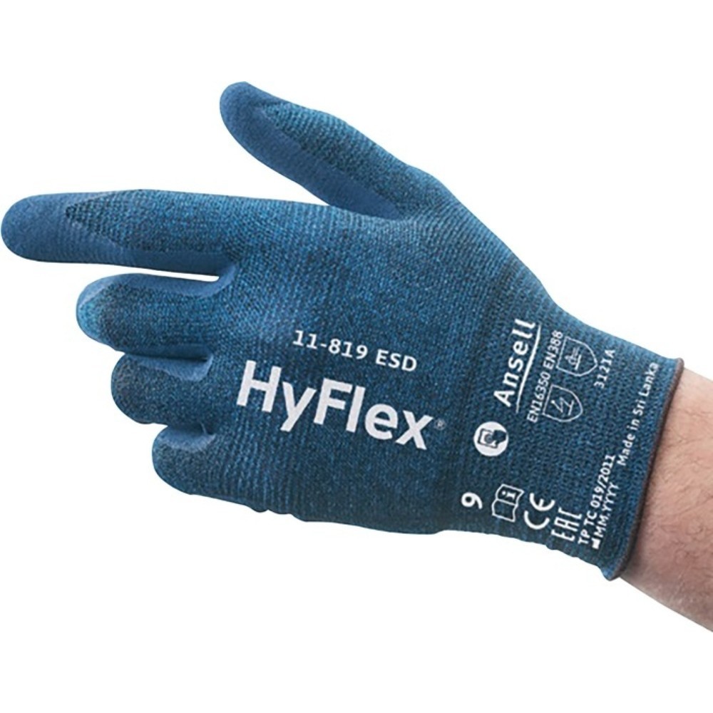 Ansell Handschuhe HyFlex 11-819 ESD, Größe 8 blau, EN 388, EN 16350 PSA-Kategorie II