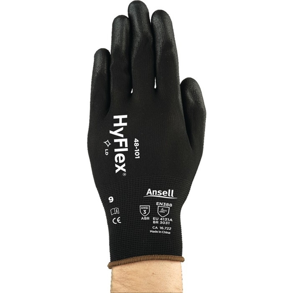 Ansell Handschuhe HyFlex® 48-101, Größe 10 schwarz, EN 388 PSA-Kategorie II