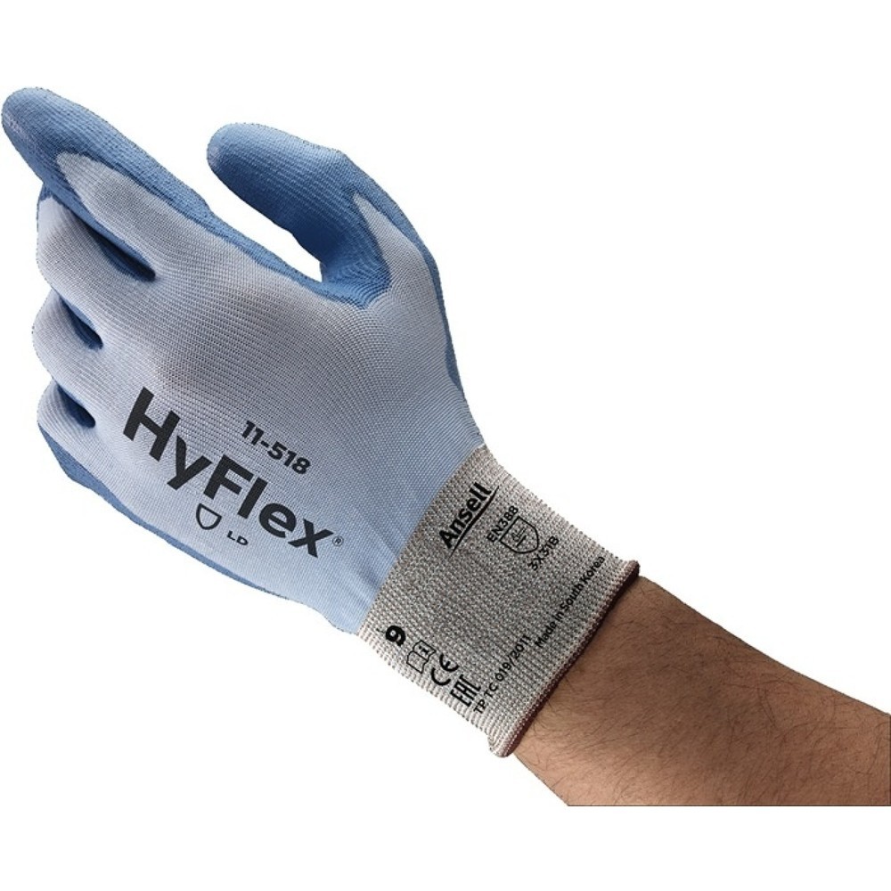 Ansell Schnittschutzhandschuhe HyFlex® 11-518, Größe 8 blau, EN 388 PSA-Kategorie II