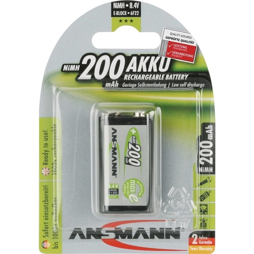 ANSMANN Akkuzelle maxE, 9V E-Block HR9V, 8,4 V 200 mAh, 1St./Blister, 1
