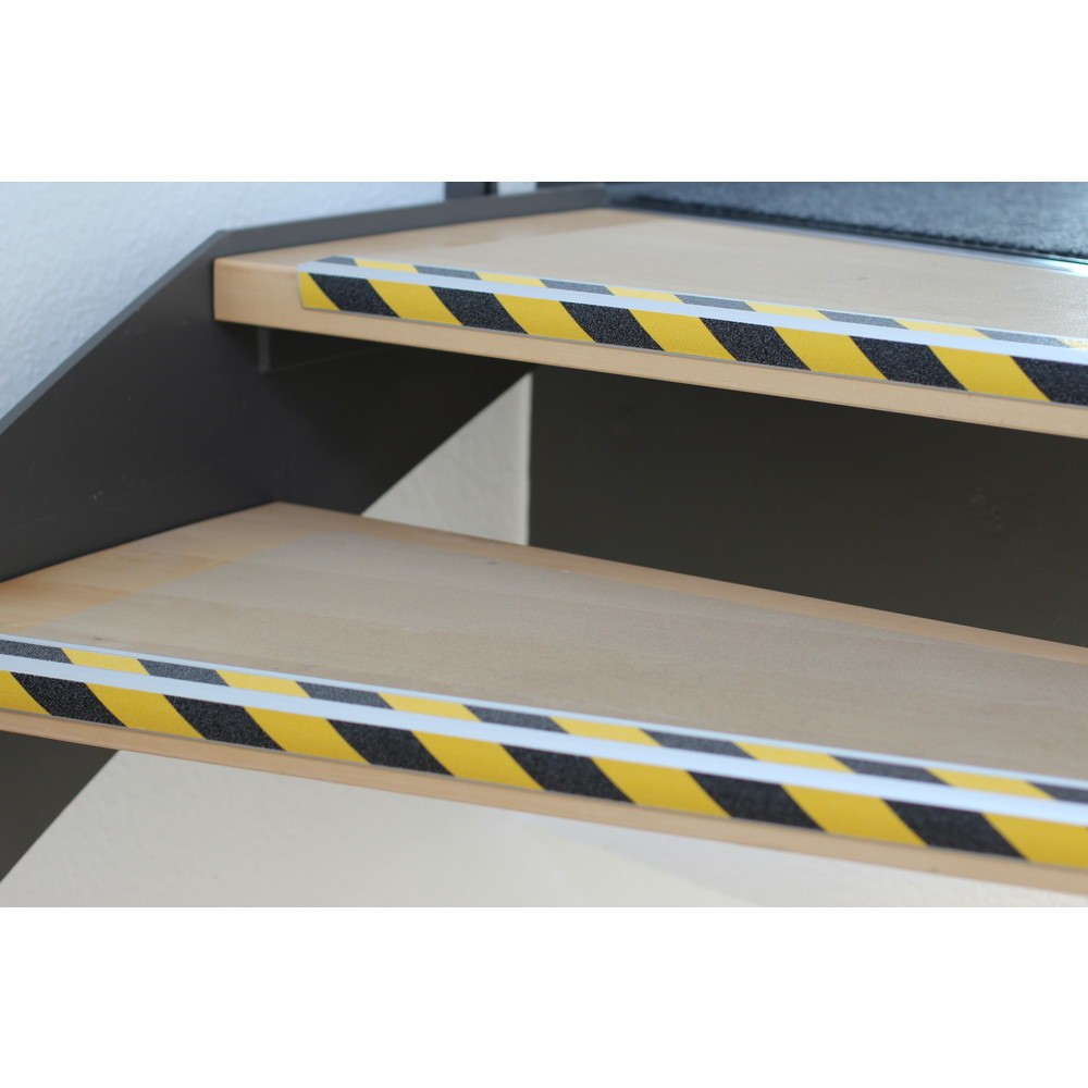 Antirutsch-Treppenkantenprofil, 2 Streifen, schwarz/gelb, Aluminium, Breite 610 mm