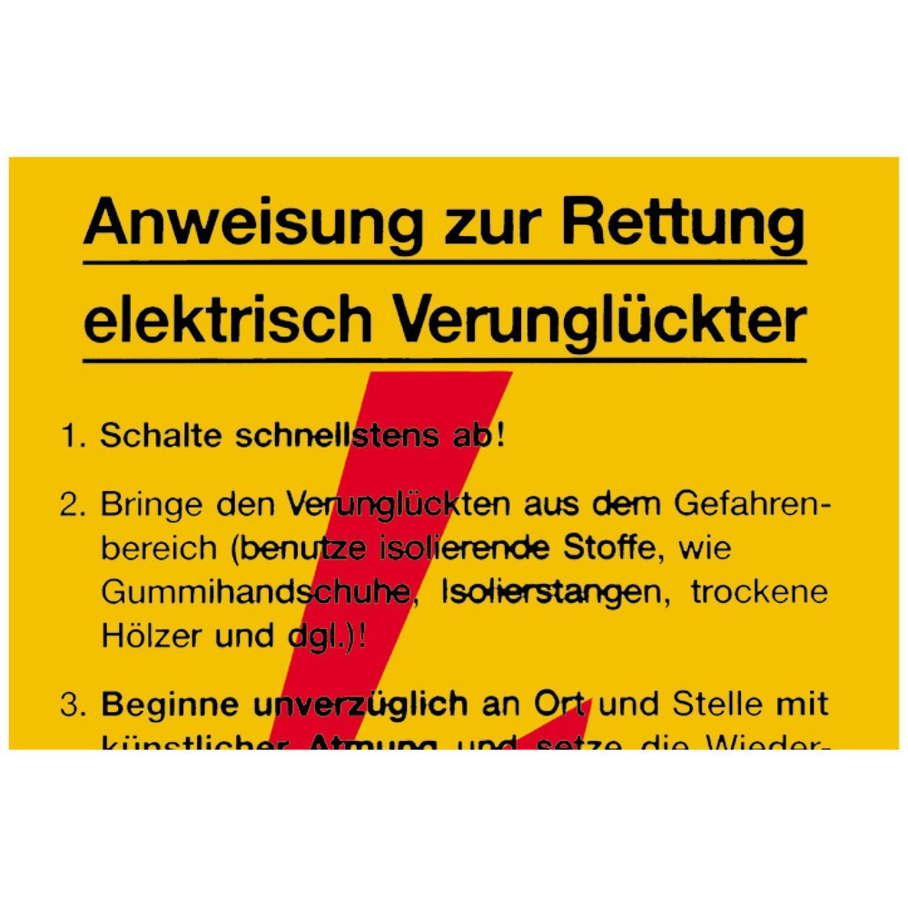 Anweisung zur Rettung elektrisch Verunglückter, HxB 300 x 200 mm