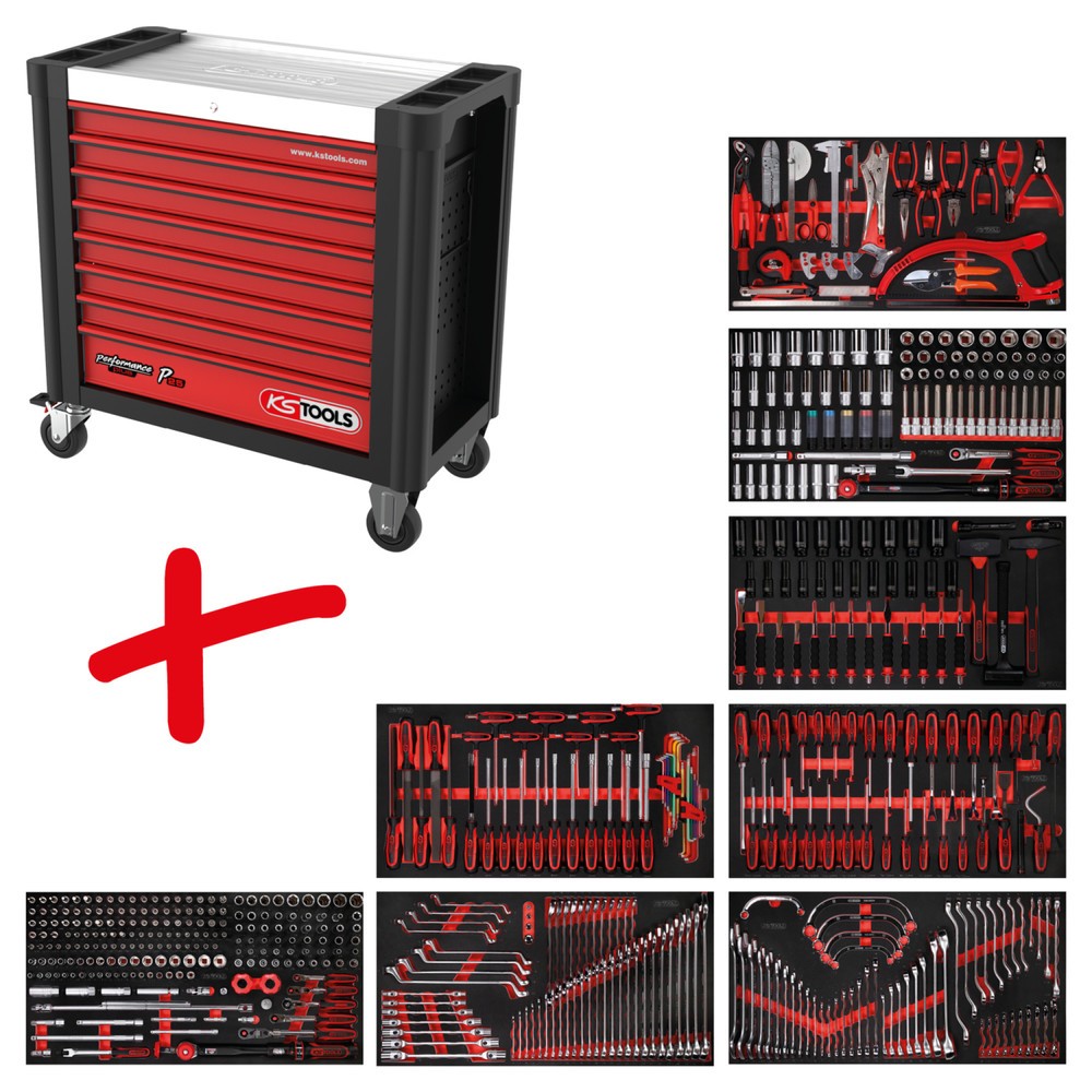 Produktabbildung: KS TOOLS Performanceplus Werkstattwagen-Satz P25 mit 564 Werkzeugen für 8 Schubladen