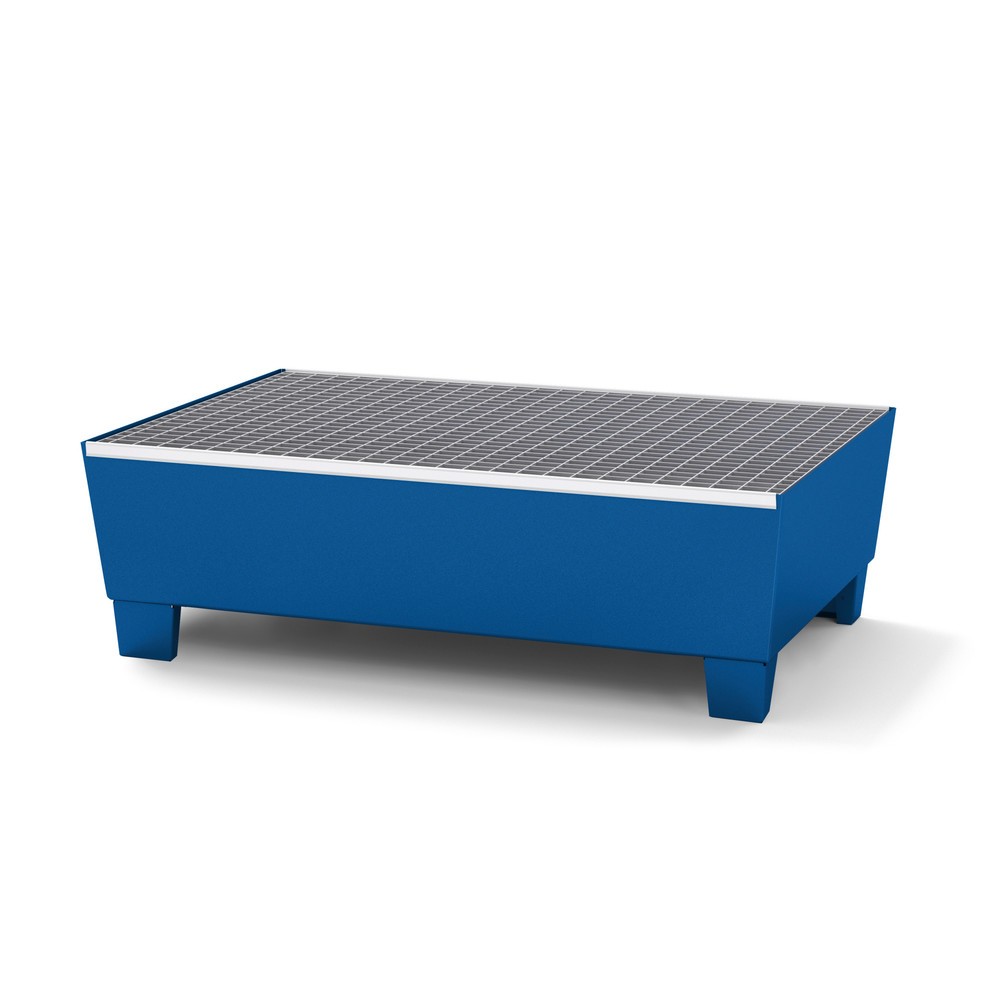 asecos® Auffangwanne aus Stahl, mit Fußkonstruktion, 2x 200 l, HxBxT 350 x 815 x 1.240 mm, enzianblau