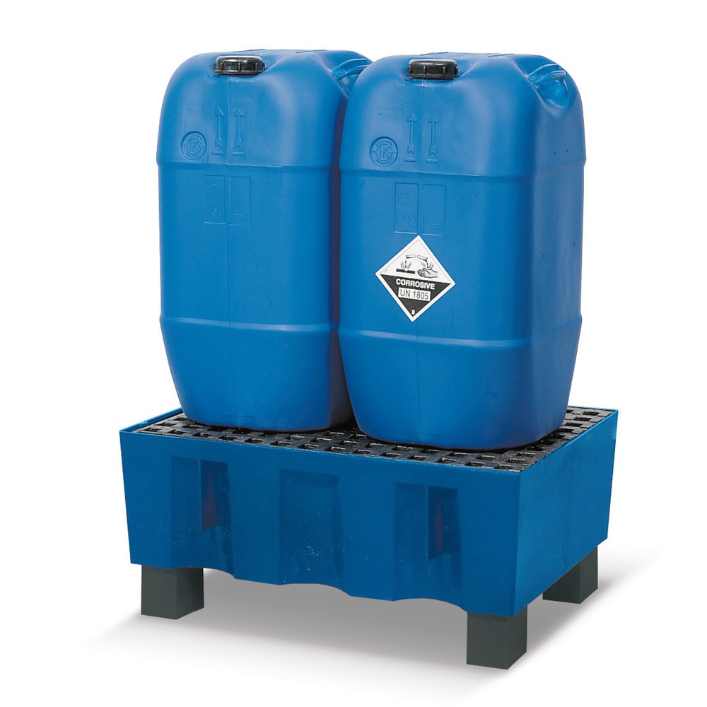 asecos® Auffangwanne für 60-Liter-Gebinde, Sockelfüße, HxBxT 330 x 725 x 525 mm, ohne Gitterrost