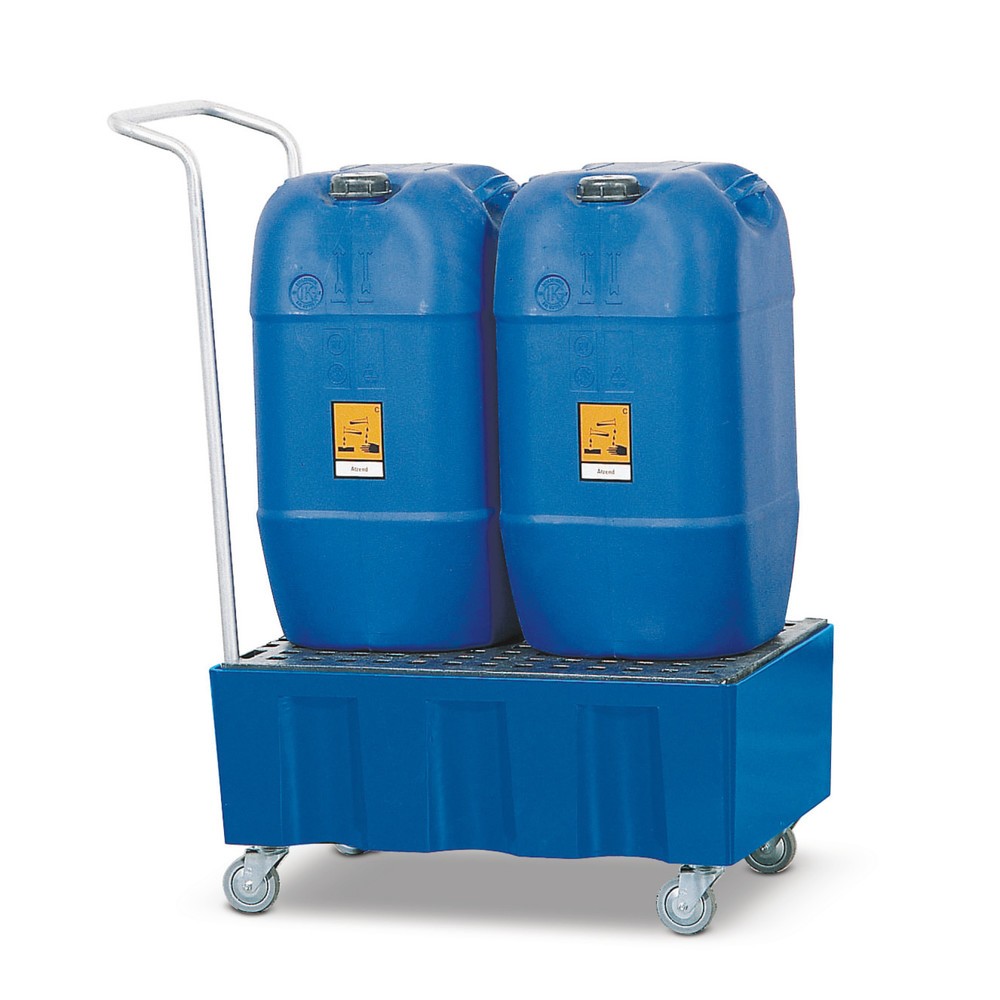 asecos® Auffangwanne für 60-Liter-Gebinde, verfahrbar, HxBxT 330 x 725 x 525 mm, ohne Gitterrost