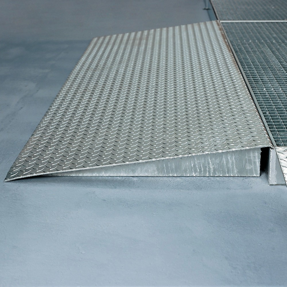 Auffahrrampe für Flachwannen aus Stahl, BxL 470 x 850 mm