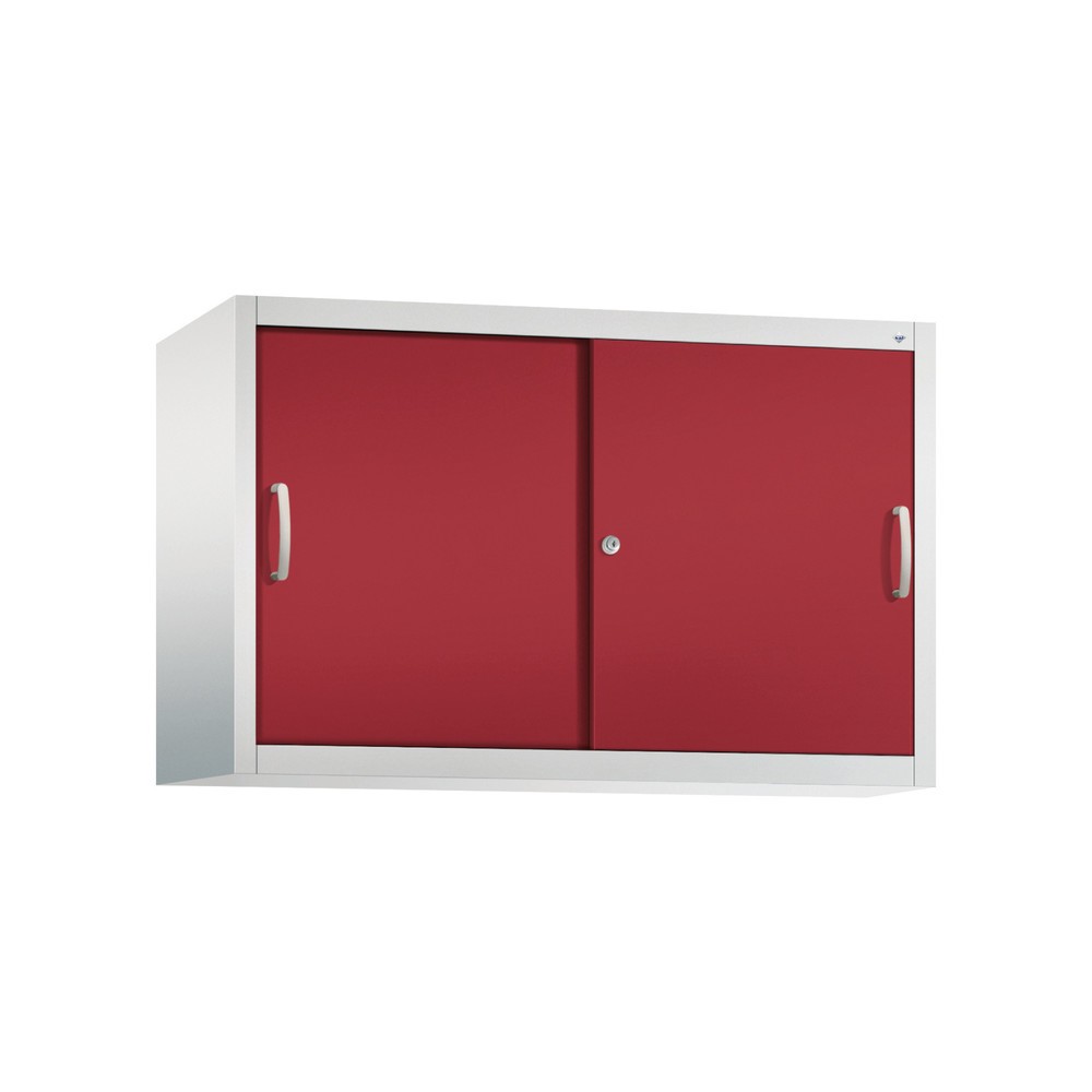 Aufsatzschrank für C+P Werkstatt-Schiebetürenschrank, 1 Fachboden, HxBxT 790 x 1.200 x 400 mm, rubinrot, lichtgrau