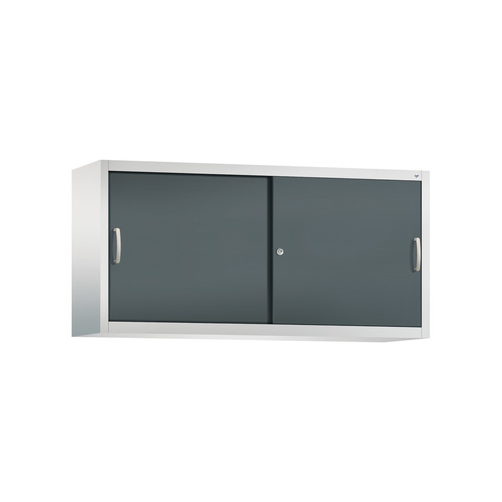 Aufsatzschrank für C+P Werkstatt-Schiebetürenschrank, 2 Fachböden, HxBxT 790 x 1.600 x 400 mm, Trennwand, lichtgrau, anthrazitgrau