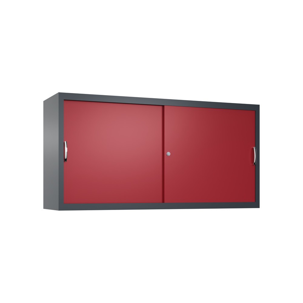 Aufsatzschrank für C+P Werkstatt-Schiebetürenschrank, 2 Fachböden, HxBxT 790 x 1.600 x 400 mm, Trennwand, anthrazitgrau, rubinrot