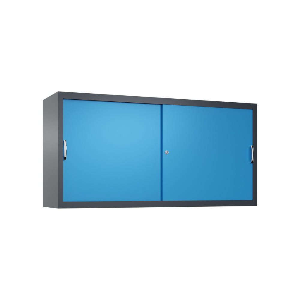 Aufsatzschrank für C+P Werkstatt-Schiebetürenschrank, 2 Fachböden, HxBxT 790 x 1.600 x 400 mm, Trennwand, anthrazitgrau, lichtblau