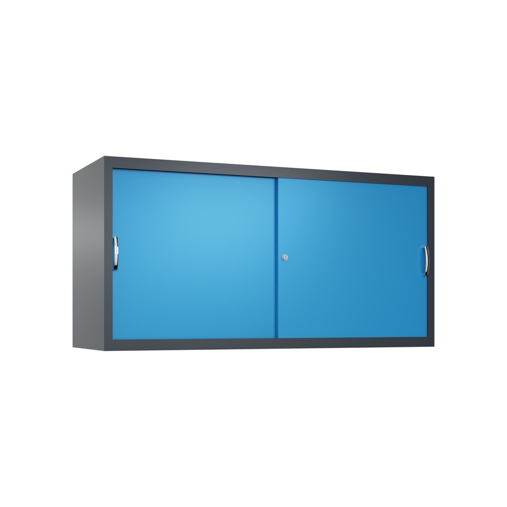 Aufsatzschrank für C+P Werkstatt-Schiebetürenschrank, 2 Fachböden, HxBxT 790 x 1.600 x 500 mm, Trennwand, anthrazitgrau, lichtblau