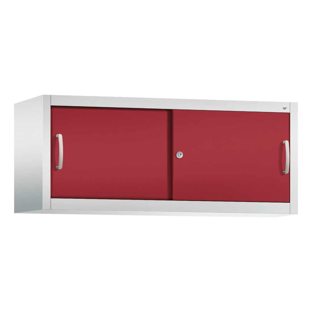 Aufsatzschrank für C+P Werkstatt-Schiebetürenschrank, HxBxT 500 x 1.200 x 400 mm, lichtgrau, rubinrot