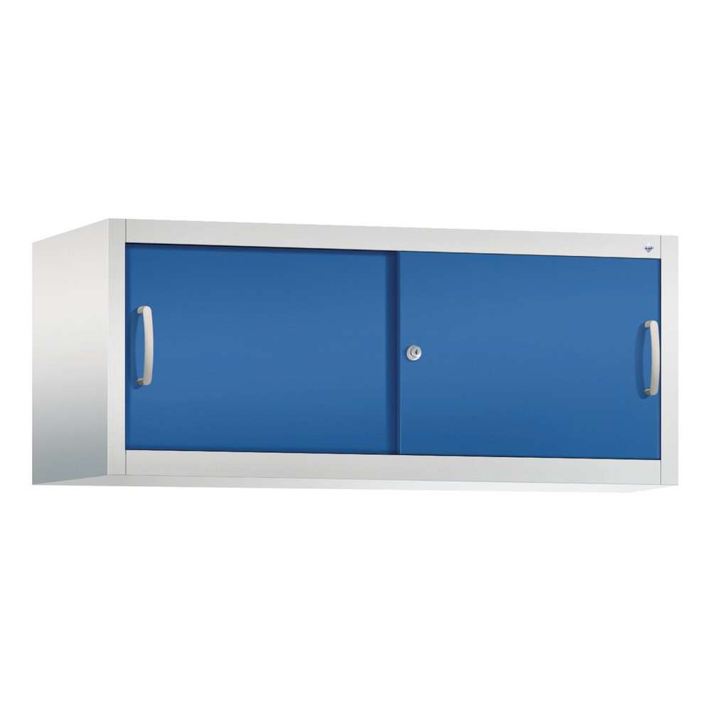 Aufsatzschrank für C+P Werkstatt-Schiebetürenschrank, HxBxT 500 x 1.200 x 500 mm, lichtgrau, enzianblau