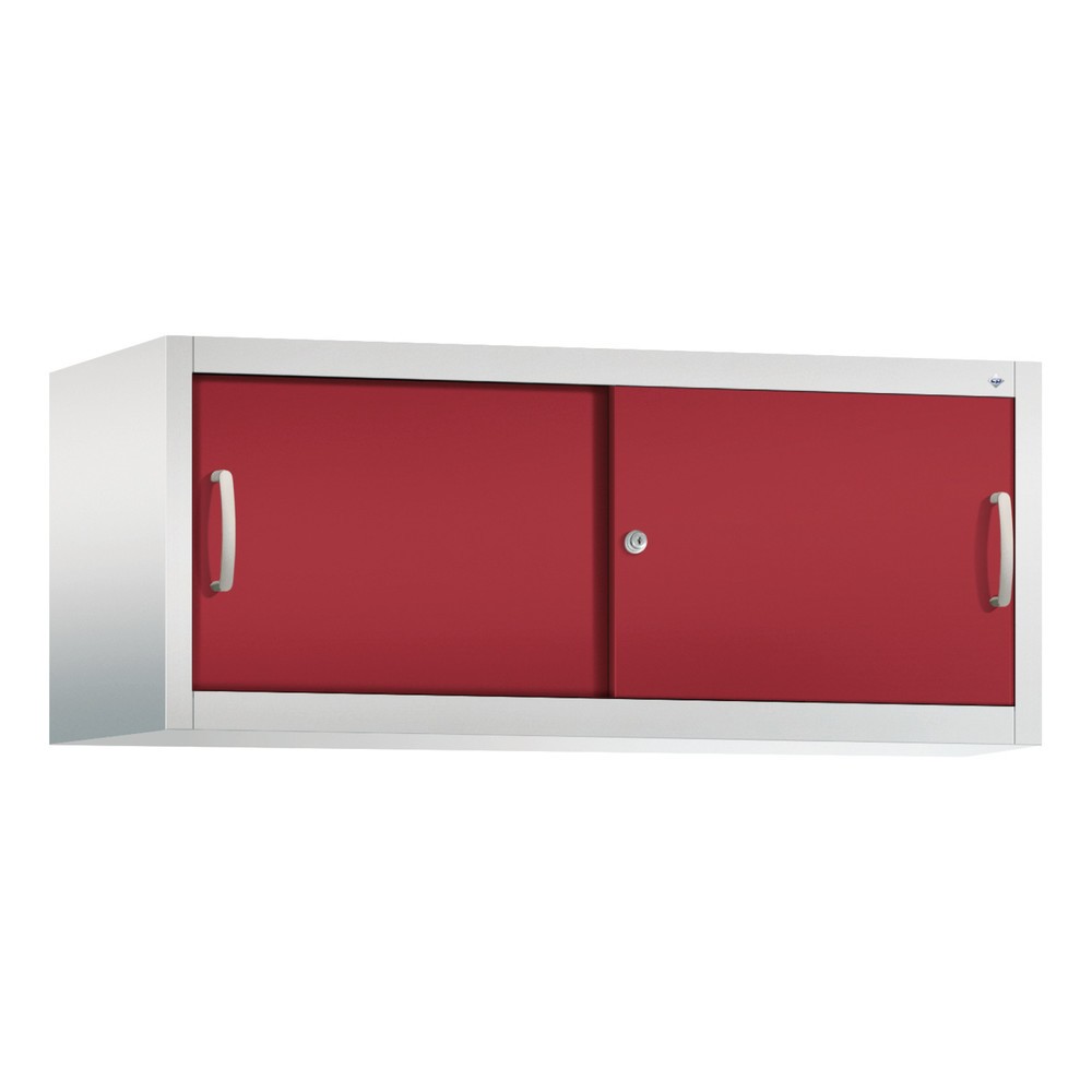 Aufsatzschrank für C+P Werkstatt-Schiebetürenschrank, HxBxT 500 x 1.200 x 500 mm, lichtgrau, rubinrot