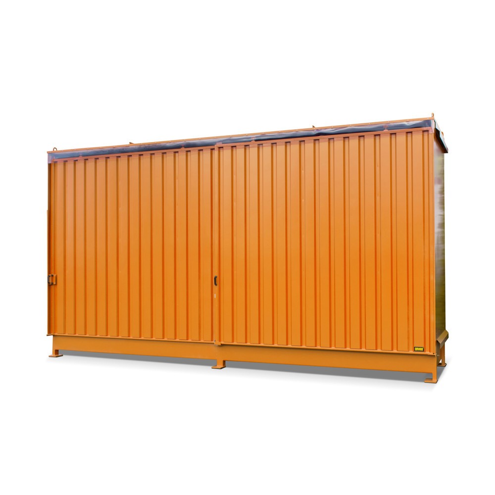 Bauer® Regalcontainer für 8x KTC/IBC, 2 Ebenen, 2 Schiebetüren, gelborange