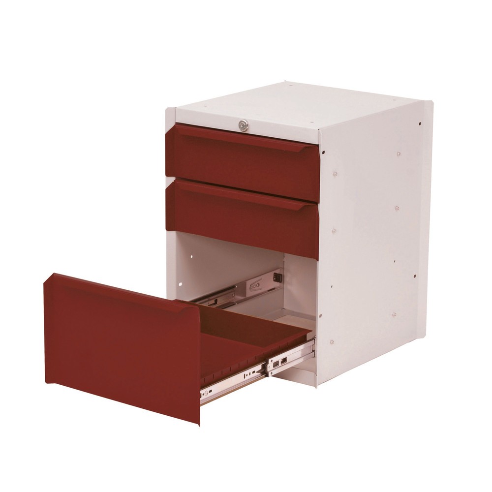 Bedrunka+Hirth Unterbauschrank mit 3 Schubladen für Arbeitsplatzsystem Tisch, HxBxT 500 x 370 x 400 mm, rubinrot