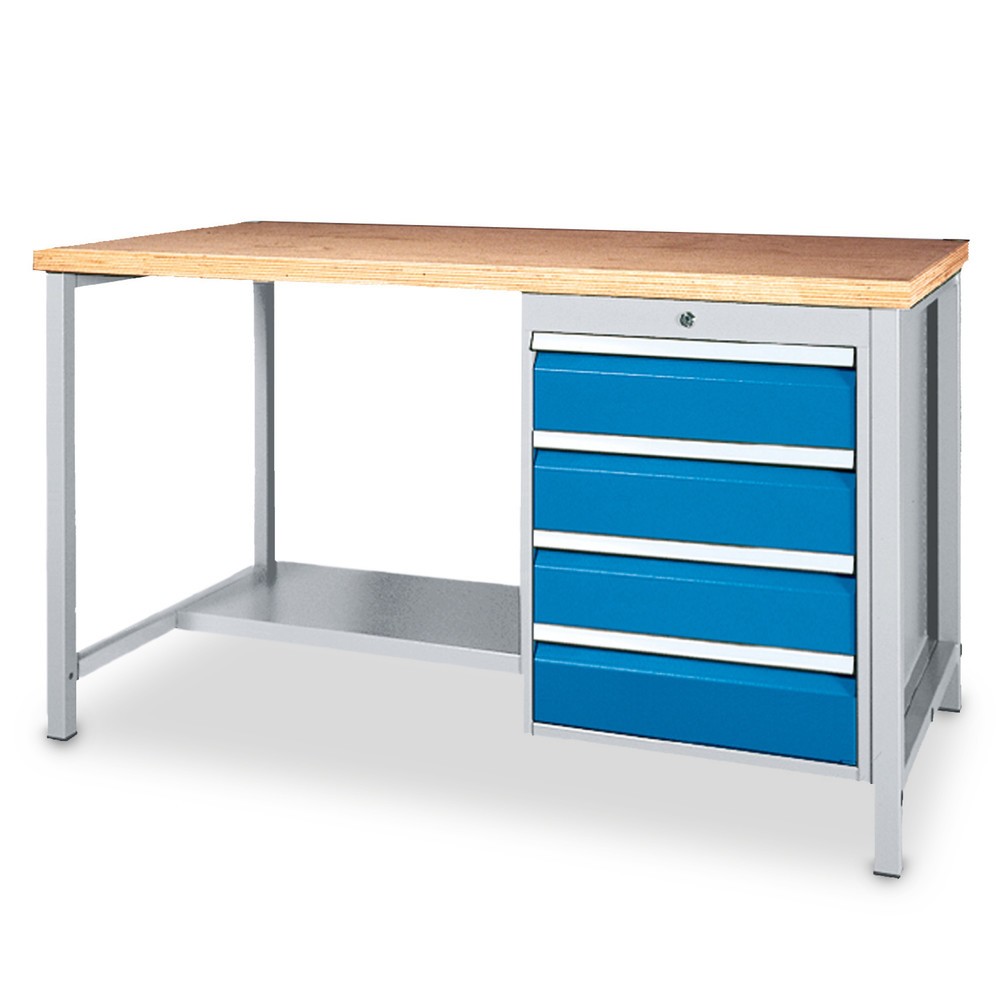 Produktabbildung: Bedrunka+Hirth Werkbanktisch mit Ablage + Schubladenblock, TK 1.000 kg, HxBxT 859 x 1.500 x 750 mm