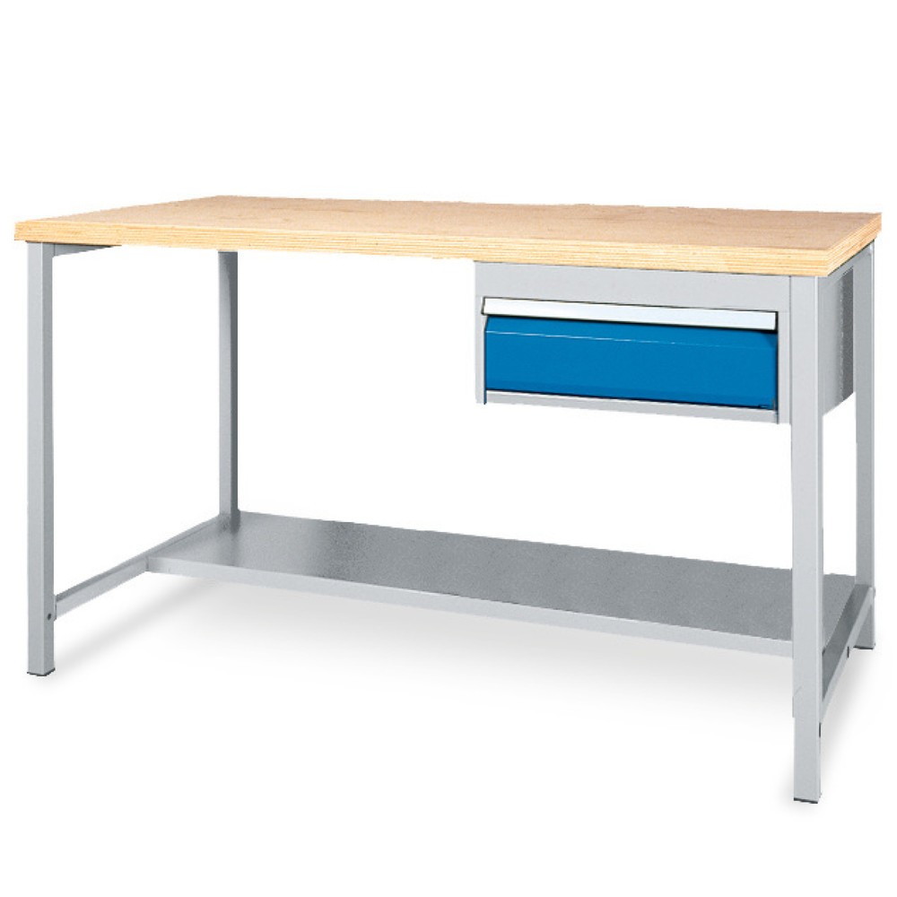 Bedrunka+Hirth Werktisch mit Ablage + 1 Schublade, TK 200 kg, HxBxT 859 x 2.000 x 750 mm
