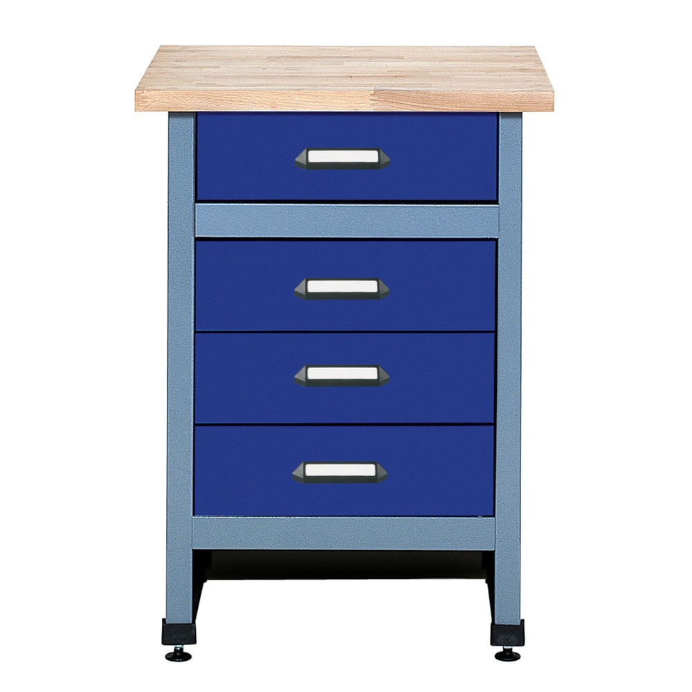 Beistelltisch für Werkbank mit 4 Schubladen, BxT 600 x 600 mm, blau