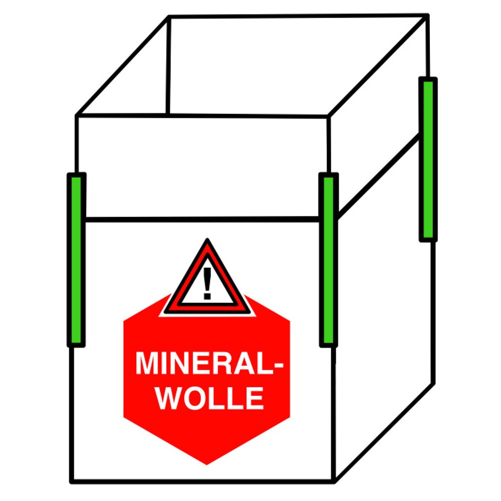 Produktabbildung: Big Bag Transportsack Mineralwolle, 4 Hebeschlaufen, Schürze, beschichtet, TK 150 kg, 1-seitiger Aufdruck, 300 Stk/VE