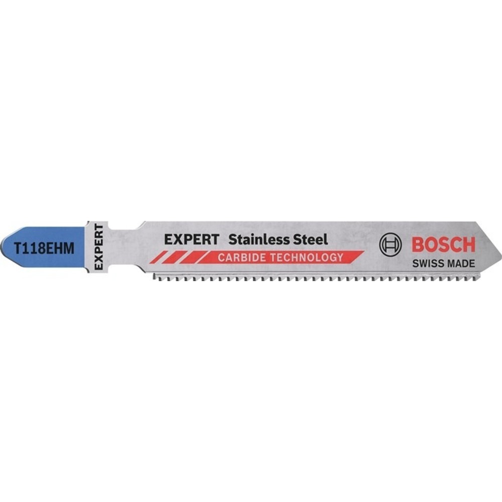 BOSCH Stichsägeblatt Stainless Steel T 118 EHM, Zahnteilung 1,4 mm, Gesamtlänge 83 mm, 3 Stück / Karte, Edelstahlbleche