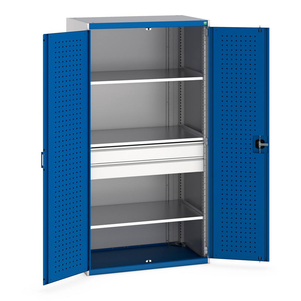 bott cubio System-Flügeltürschrank mit 3 Fachboden, 2 Schubladen, HxBxT 2.000 x 1.050 x 650 mm, enzianblau