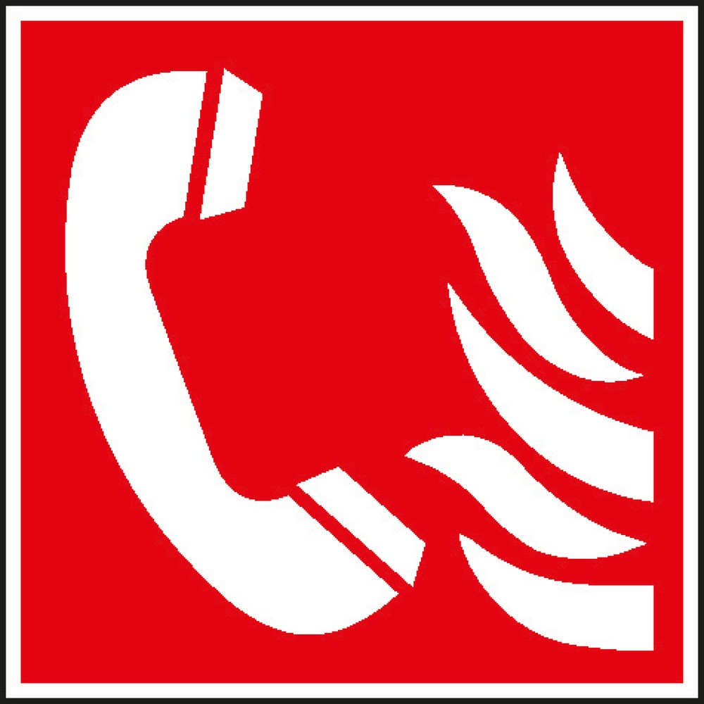 Brandmeldetelefon mit Flammen, HxB 150 x 150 mm, Folie HI