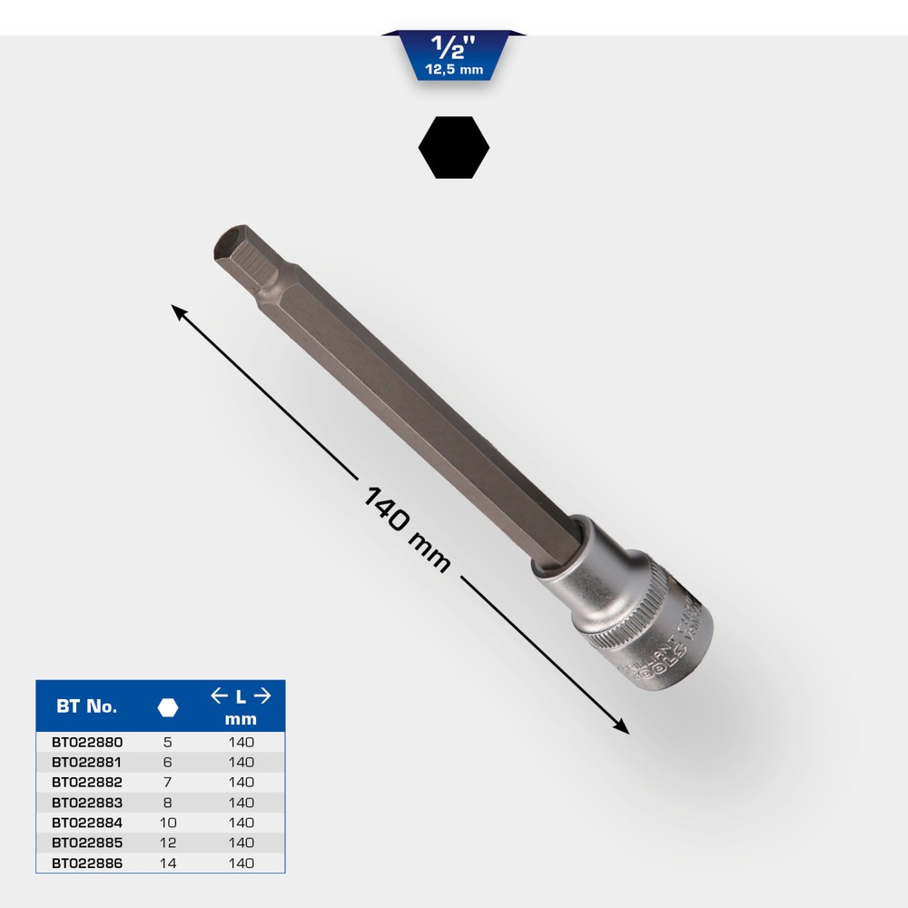 Produktabbildung Nr. 11: BRILLIANT TOOLS 1/2" Innensechskant Bit-Stecknuss, 140 mm lang, 5 mm