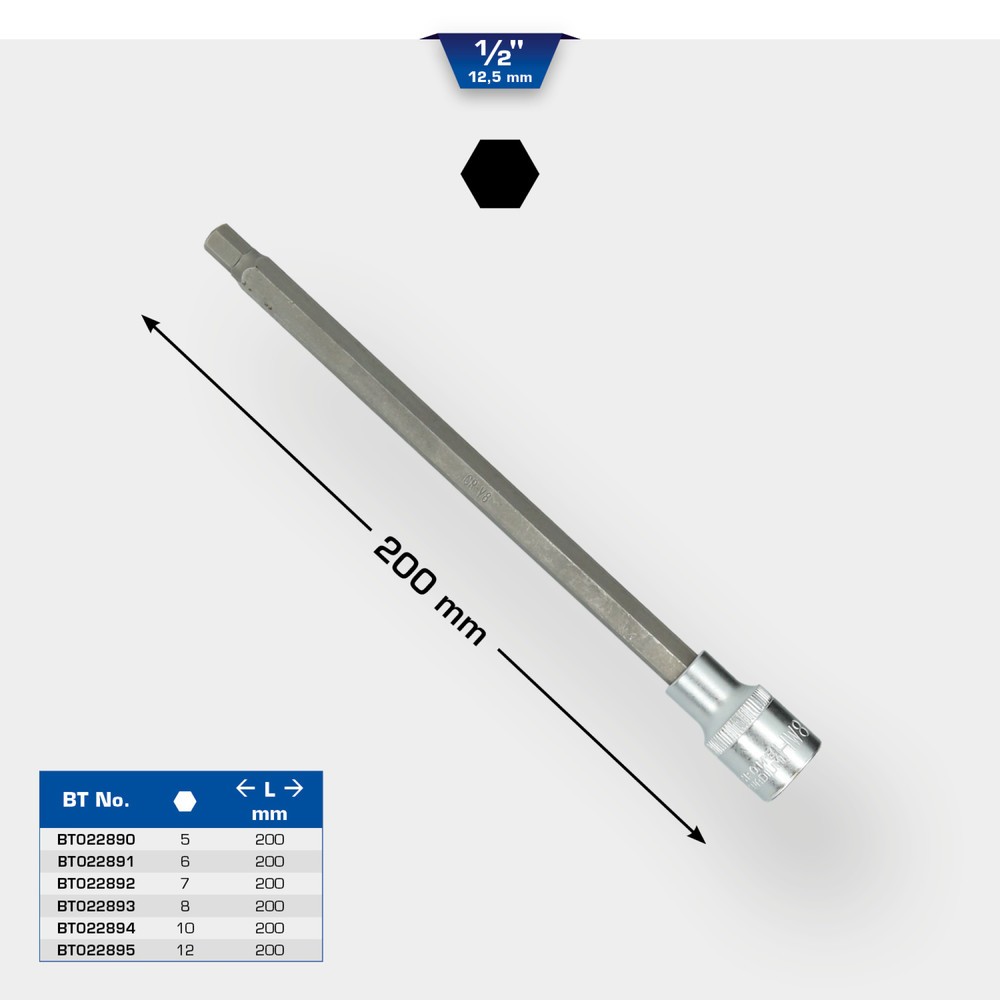 Produktabbildung Nr. 12: BRILLIANT TOOLS 1/2" Innensechskant Bit-Stecknuss, 200 mm lang, 7 mm