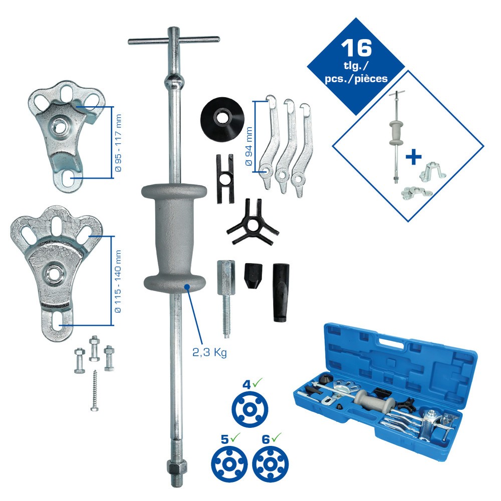 BRILLIANT TOOLS Radnaben-Abzieher mit Gleithammer, geschmiedet, 16-tlg