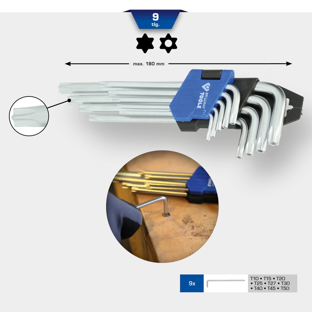 Produktabbildung Nr. 11: BRILLIANT TOOLS Winkelstiftschlüssel-Satz, 9-tlg, Torx-Profil, kurz