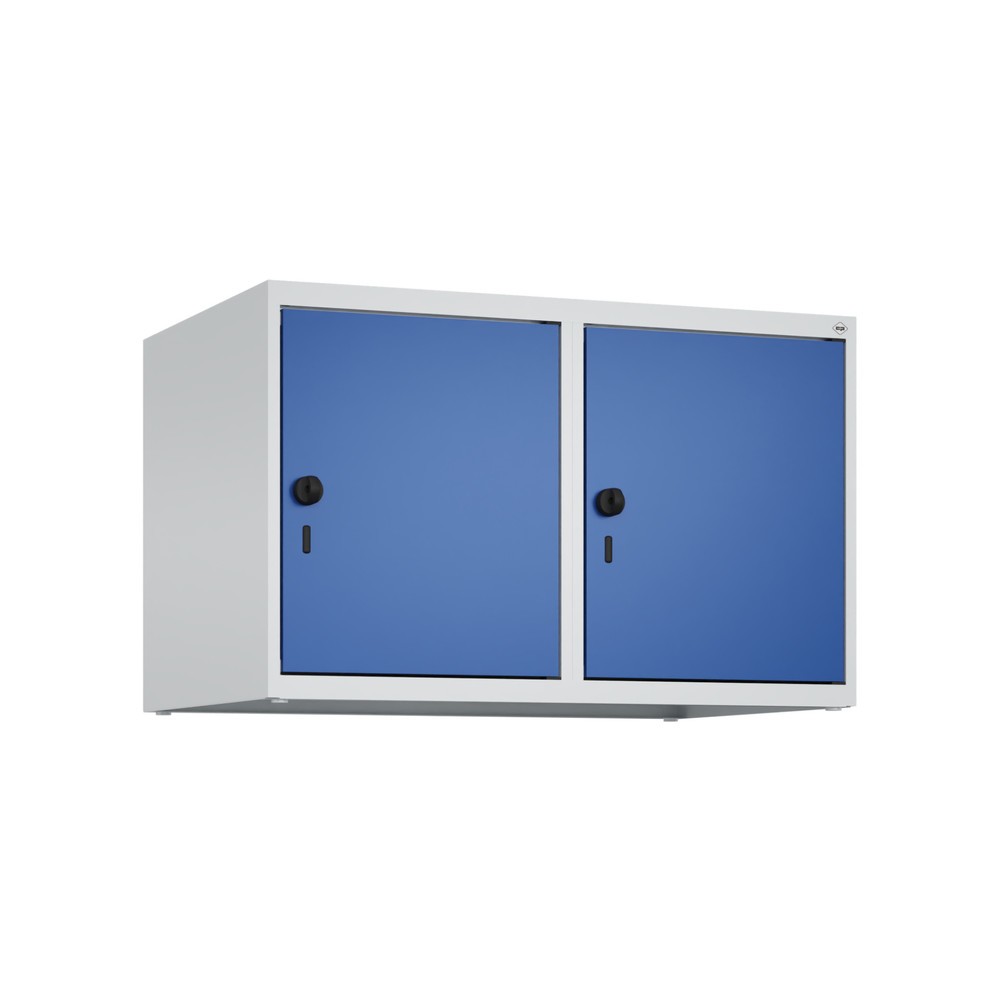 C+P Aufsatzschrank für Kleiderspind Serie Classic PLUS, 2 Abteile Breite 400 mm, lichtgrau, enzianblau, für Vorhängeschloss