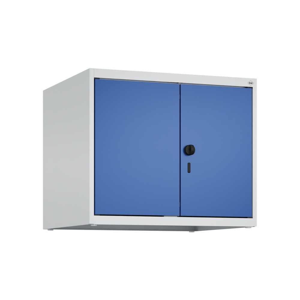 C+P Aufsatzschrank für Kleiderspind Serie Classic PLUS, 2 Abteile mit Trennwand, Breite 300 mm, lichtgrau, enzianblau, für Vorhängeschloss