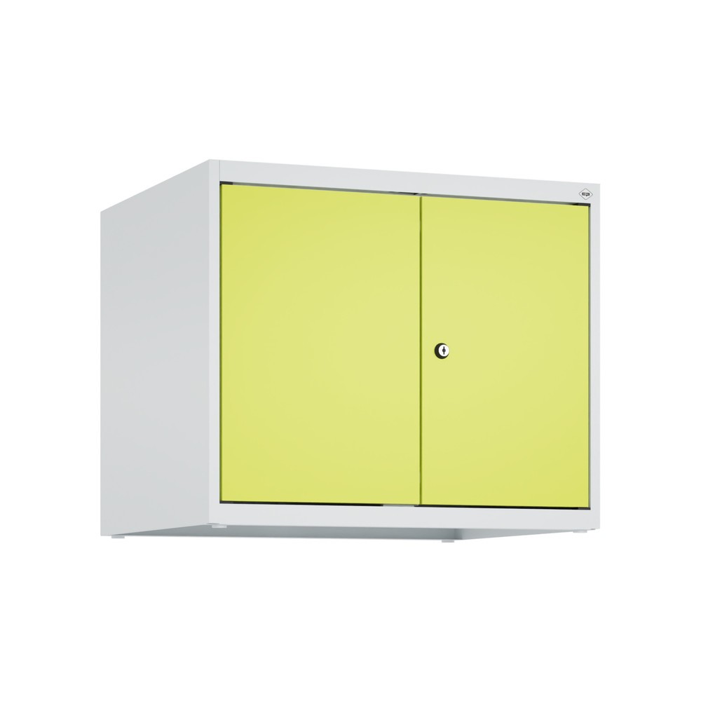 C+P Aufsatzschrank für Kleiderspind Serie Classic PLUS, 2 Abteile mit Trennwand, Breite 300 mm, lichtgrau, clowngrün, Zylinderschloss