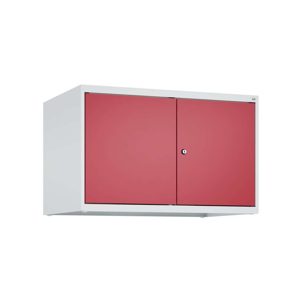 C+P Aufsatzschrank für Kleiderspind Serie Classic PLUS, 2 Abteile mit Trennwand, Breite 400 mm, lichtgrau, rubinrot, Zylinderschloss