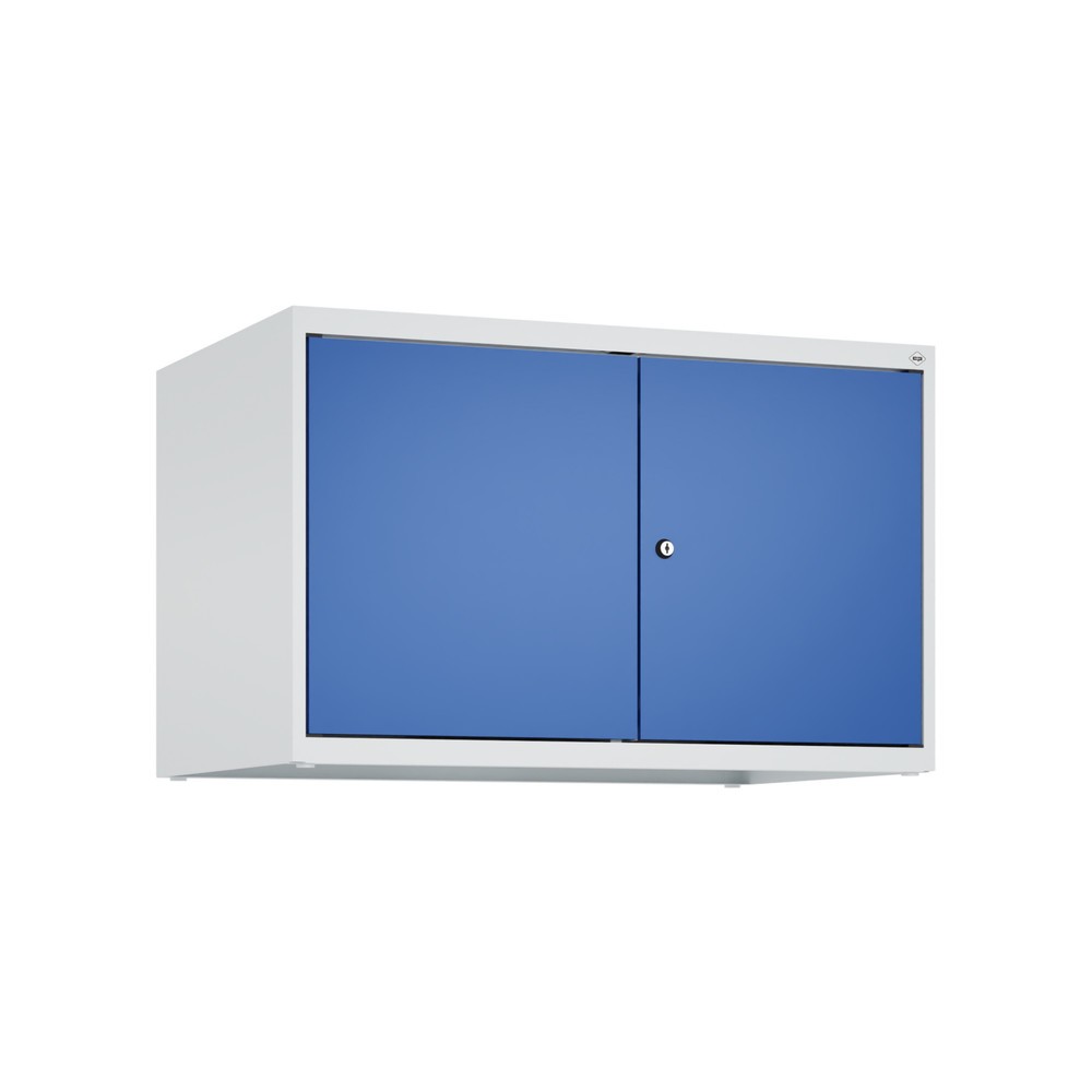 C+P Aufsatzschrank für Kleiderspind Serie Classic PLUS, 2 Abteile mit Trennwand, Breite 400 mm, lichtgrau, enzianblau, Zylinderschloss