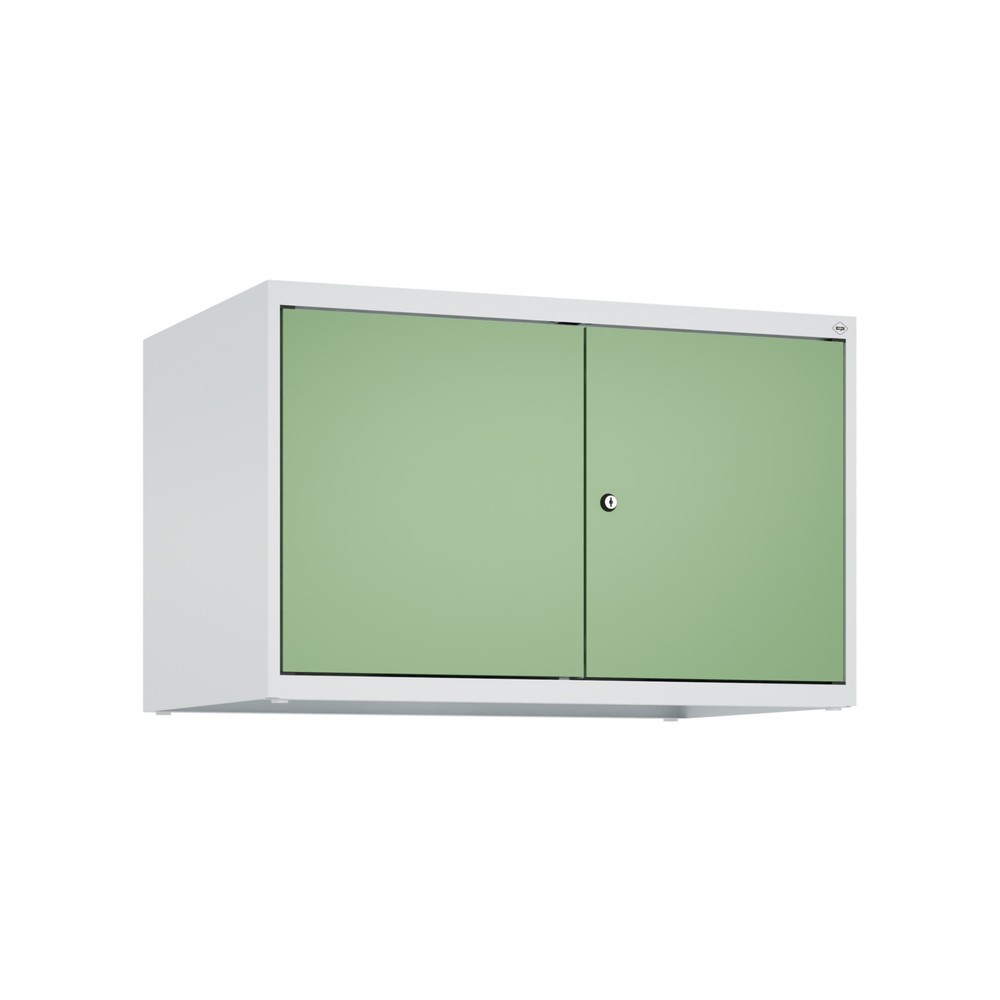 C+P Aufsatzschrank für Kleiderspind Serie Classic PLUS, 2 Abteile mit Trennwand, Breite 400 mm, lichtgrau, resedagrün, Zylinderschloss