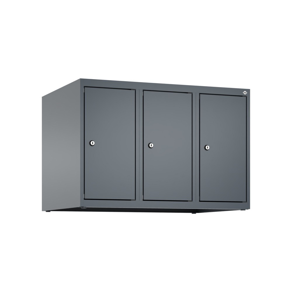 C+P Aufsatzschrank für Kleiderspind Serie Classic PLUS, 3 Abteile Breite 250 mm, anthrazitgrau, Zylinderschloss