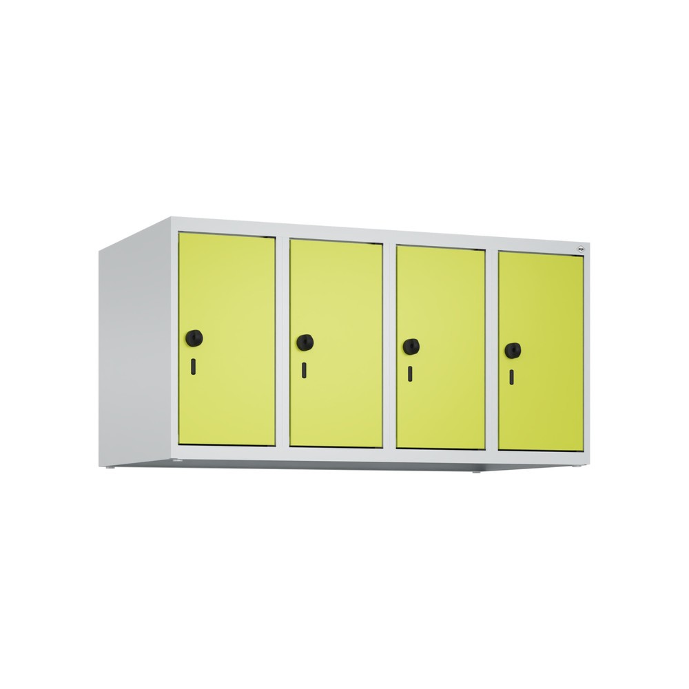 C+P Aufsatzschrank für Kleiderspind Serie Classic PLUS, 4 Abteile Breite 250 mm, lichtgrau, clowngrün, für Vorhängeschloss