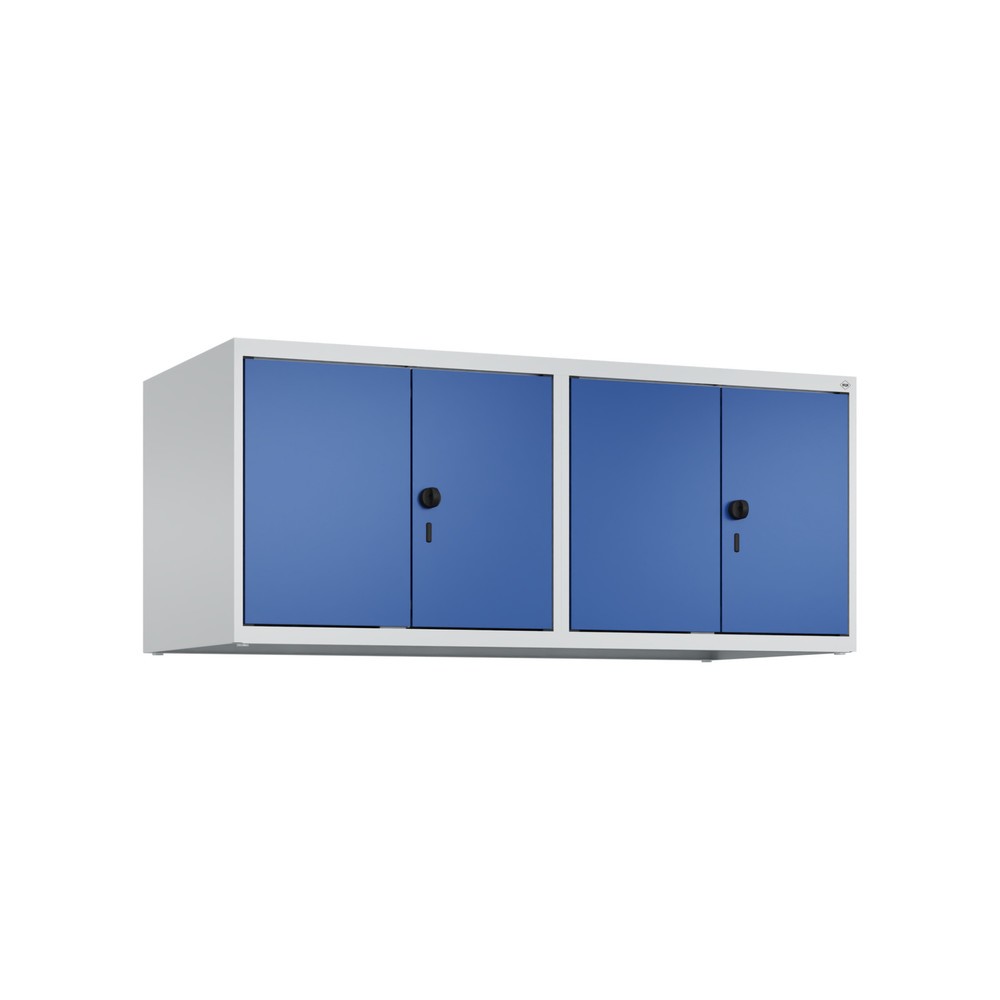 C+P Aufsatzschrank für Kleiderspind Serie Classic PLUS, 4 Abteile Breite 300 mm, lichtgrau, enzianblau, für Vorhängeschloss