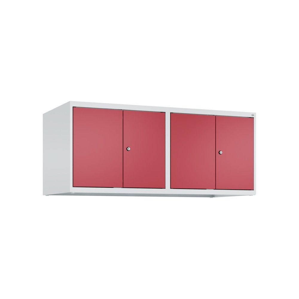 C+P Aufsatzschrank für Kleiderspind Serie Classic PLUS, 4 Abteile Breite 300 mm, lichtgrau, rubinrot, Zylinderschloss