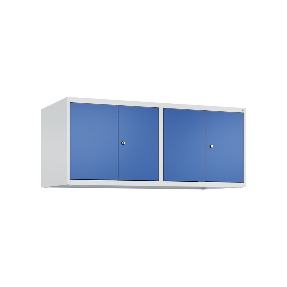 C+P Aufsatzschrank für Kleiderspind Serie Classic PLUS, 4 Abteile Breite 300 mm, lichtgrau, enzianblau, Zylinderschloss